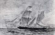 Frederick Garling Shooner in full sail,leaving Sydney Harbour USA oil painting artist